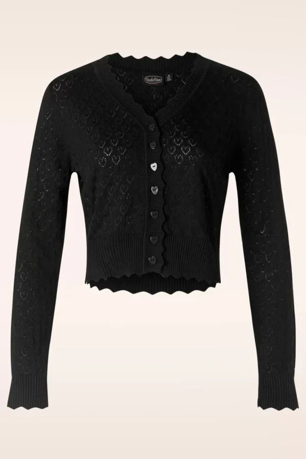 Best Sale Vixen Heart Pattern Scallop Edge Cardigan In Zwart