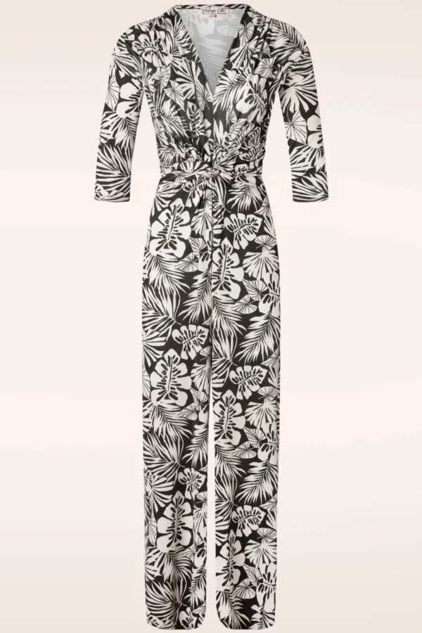 Hot Vintage Chic for Topvintage Lina Leaf Print Jumpsuit In Zwart