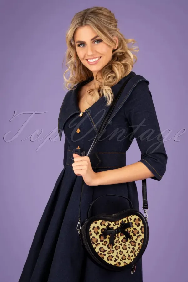 Outlet Banned Retro Rockabilly Heart Handtas In Zwart En Leopard
