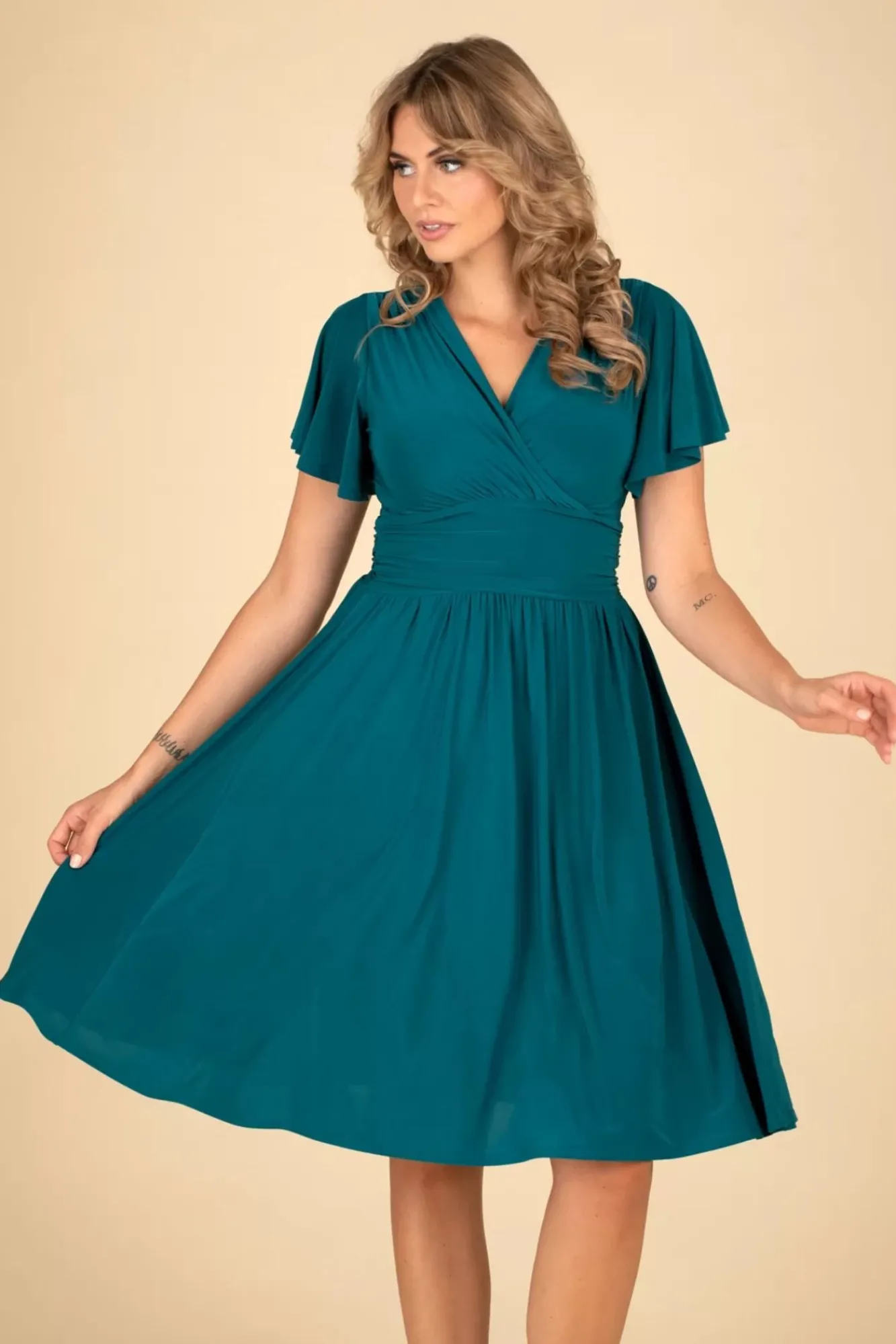 sadie_swing_jurk_in_groenblauw_1.webp Clearance Vintage Chic for Topvintage Sadie Swing Jurk In Groenblauw